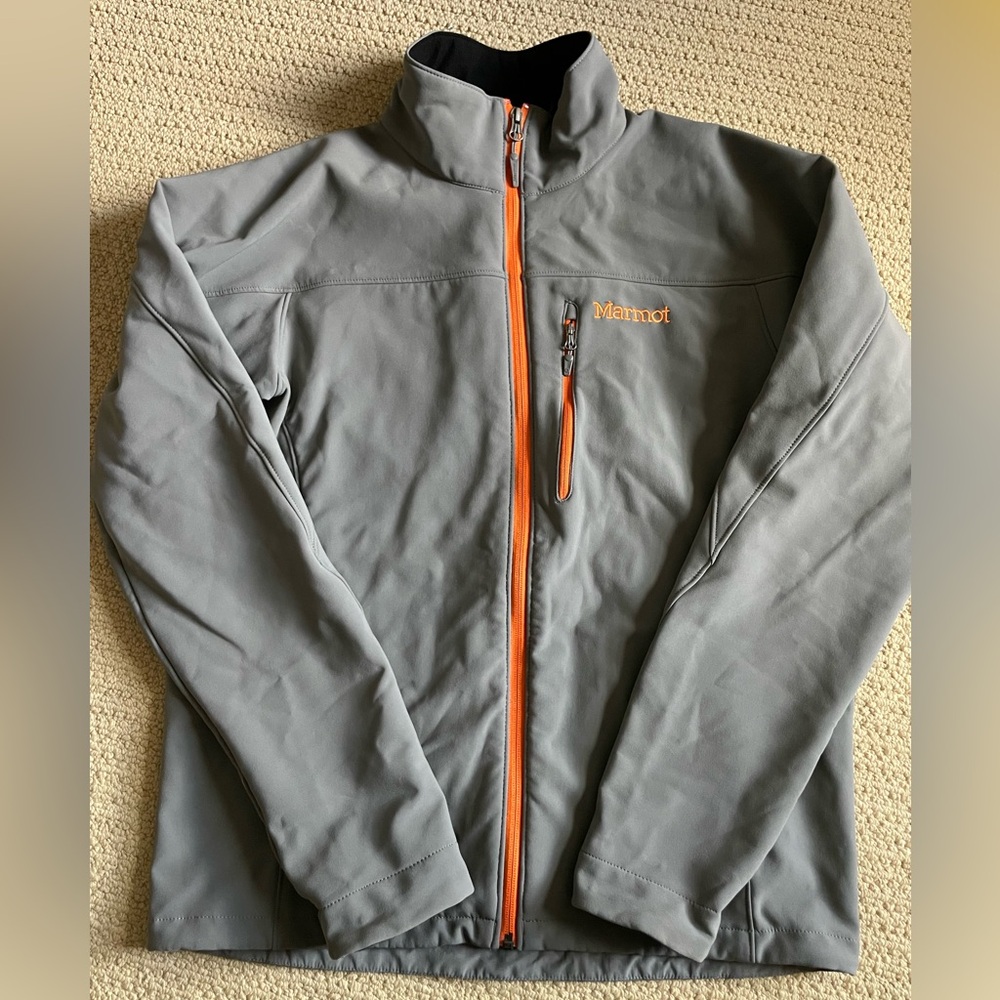 Marmot Gray and Orange Performance Jacket with Stand-Up Collar